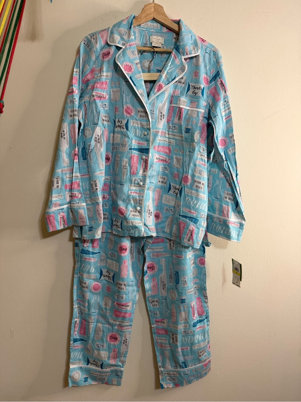 Kate Spade Aqua and Pink Print Pajama Top